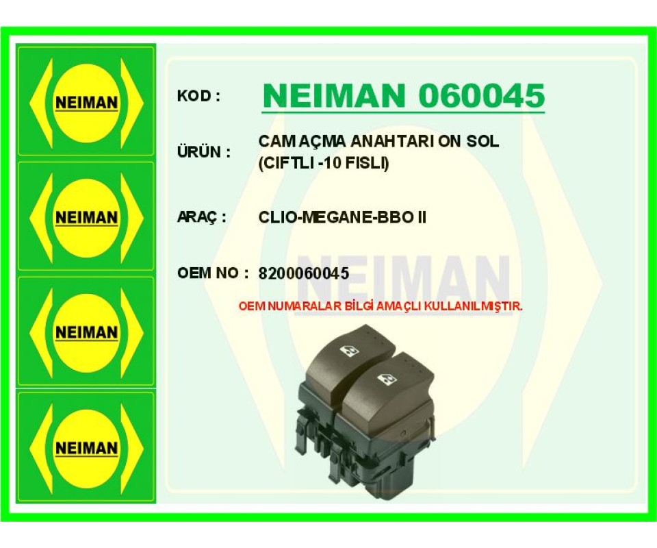 CAM AÇMA ANAHTARI ON SOL CIFTLI -10 FISLI CLIO-MEGANE-BBO II