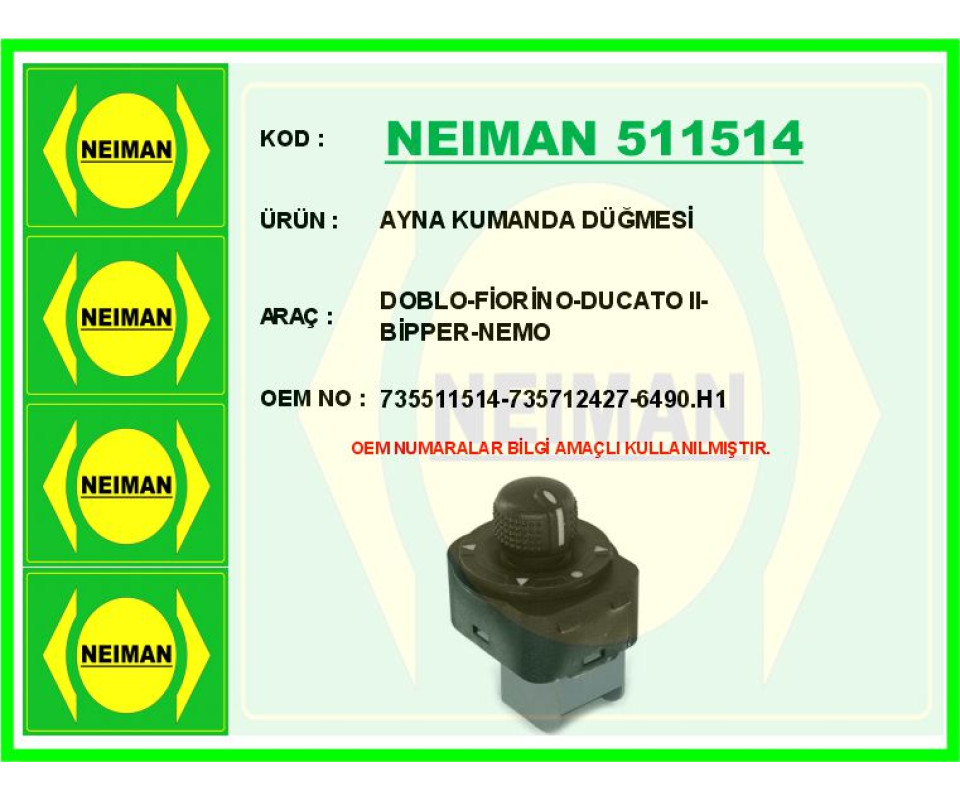 AYNA AYAR KUMANDA DÜĞMESİ OPEL COMBO D 12> PEUGEOT BİPPER CITROEN NEMO FIAT FIORINO 08>