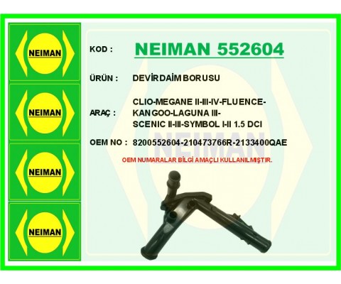DEVİRDAİM BORUSU CLIO-MEGANE II-III-IV-FLUENCE-KANGOO-LAGUNA III-SCENIC II-III-SYMBOL I-II 1.5 DCI
