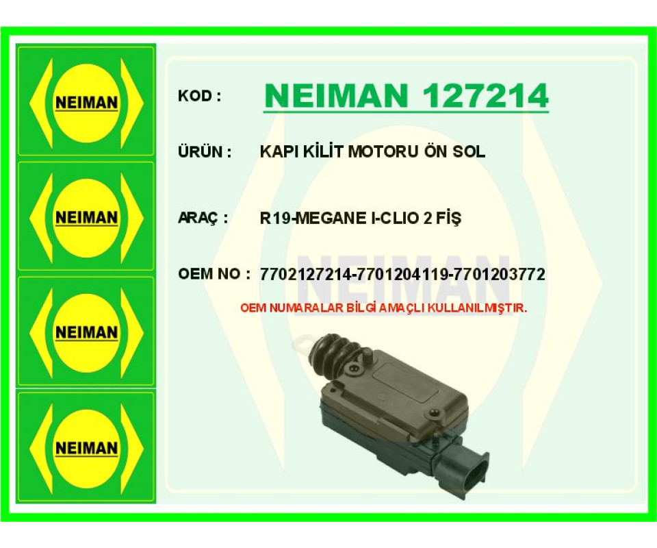 KAPI KİLİT MOTORU ÖN SOL R19-MEGANE I-CLIO 2 FİŞ