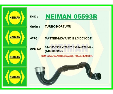TURBO HORTUMU RENAULT MASTER III 10> MOVANO B 10> 2.3 DCİ CDTI