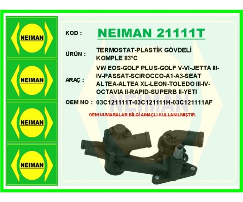 TERMOSTAT-PLASTİK GÖVDELİ KOMPLE 83 C VW EOS-GOLF PLUS-GOLF V-VI-JETTA III-IV-PASSAT-SCIROCCO-A1-A