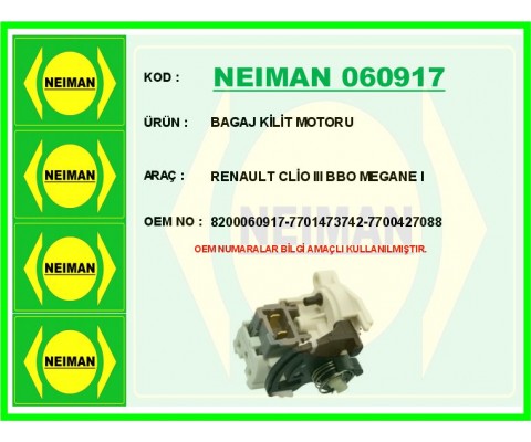 BAGAJ KİLİT MOTORU RENAULT CLIO SYMBOL 01>08 SYMBOL 08> CLIO II 98>05