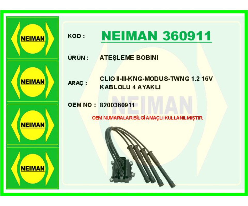 ATEŞLEME BOBINI CLIO II-III-KNG-MODUS-TWNG 1.2 16V KABLOLU 4 AYAKLI