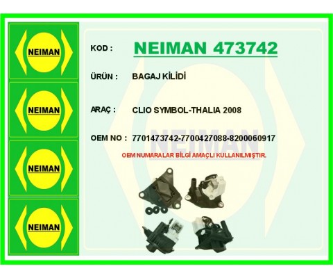 BAGAJ KİLİDİ RENAULT CLIO SYMBOL 01>08 SYMBOL 08> CLIO II 98>05 MOTORSUZ