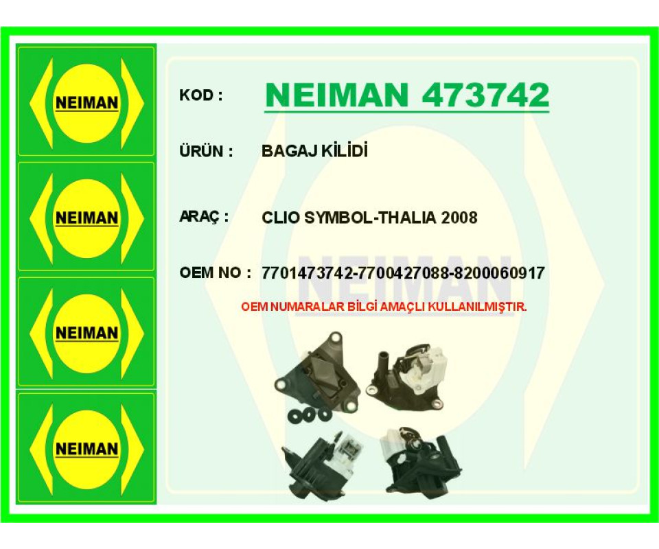 BAGAJ KİLİDİ RENAULT CLIO SYMBOL 01>08 SYMBOL 08> CLIO II 98>05 MOTORSUZ