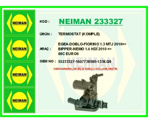 TERMOSTAT 88 C FIAT EGEA 16> DOBLO 15>23 FIORINO 09> 1.3D MJET EURO 6 PSA BIPPER-NEMO 1.4 HDİ 2010 >