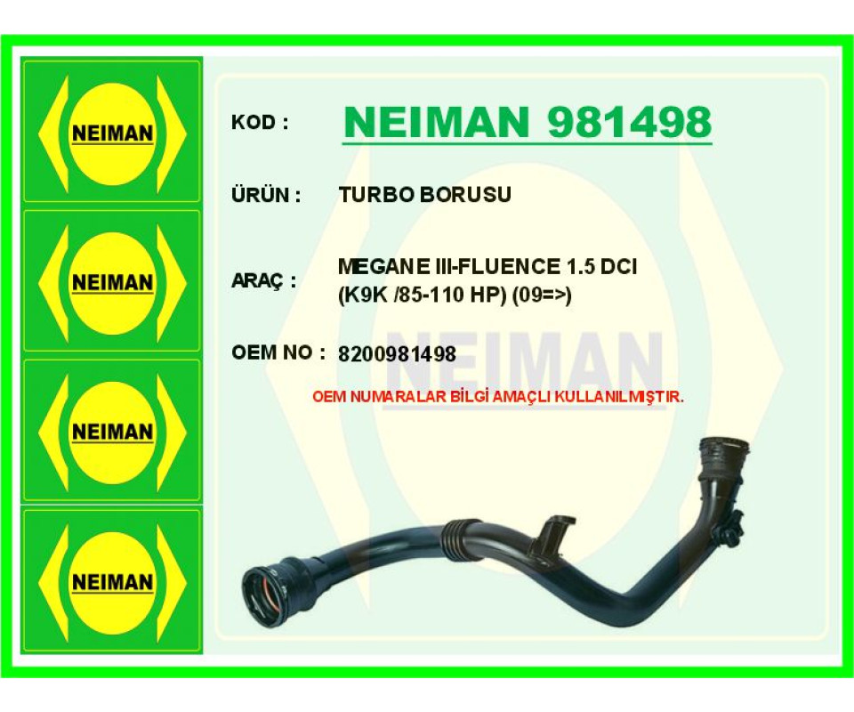 TURBO BORUSU RENAULT MEGANE III 09> FLUENCE 09> 1.5dCi K9K 85-110 PS