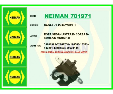 BAGAJ KİLİDİ MOTORLU EGEA SEDAN ASTRA K- CORSA D- CORSA E-MERIVA B