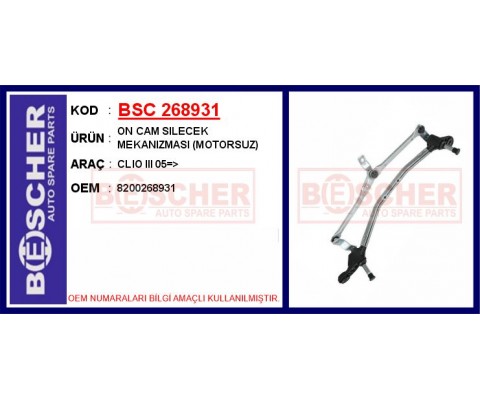 ÖN CAM SİLECEK MEKANİZMASI MOTORSUZ RENAULT CLIO III 05>