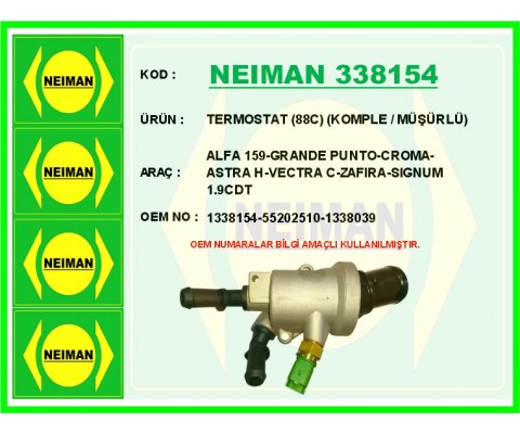 TERMOSTAT 88C KOMPLE / MÜŞÜRLÜ ALFA 159-GRANDE PUNTO-CROMA-ASTRA H-VECTRA C-ZAFIRA-SIGNUM 1.9CDT