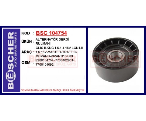 ALTERNATÖR GERGİ RULMANI RENAULT CLIO II 98> KANGOO 97>LAGUNA I-II MASTER II 06>TRAFIC II 06> OPEL MOVANO 06> VIVARO 06> 1.4 1.6 1.9DCI