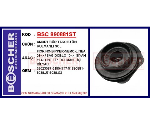 AMORTİSÖR TAKOZU ÖN RULMANLI SOL FIORINO-BIPPER-NEMO-LINEA 08 > / SAĞ DOBLO 10 > SİYAH YENİ SNR TİP