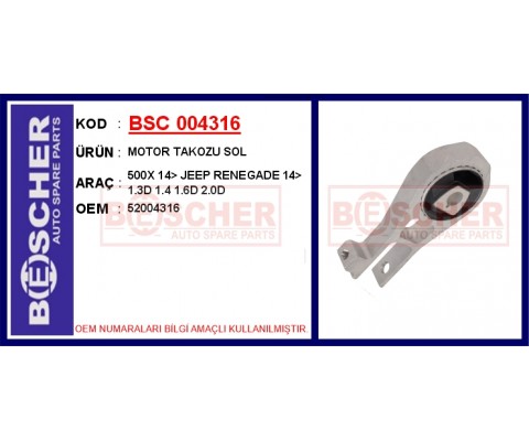 MOTOR TAKOZU SOL FIAT 500X 14> JEEP RENEGADE 14> 1.3D 1.4 1.6D 2.0D