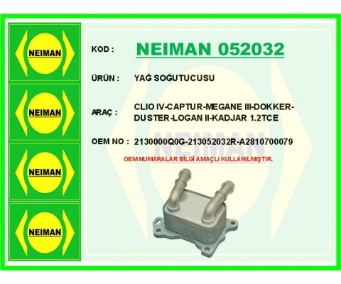 YAĞ SOĞUTUCUSU RADYATÖRÜ RENAULT CLIO IV 12> CAPTUR 12> MEGANE IV 16> KADJAR 15> DACIA DOKKER 12> DU STER 12> 0.9 TCe 1.2 TCe
