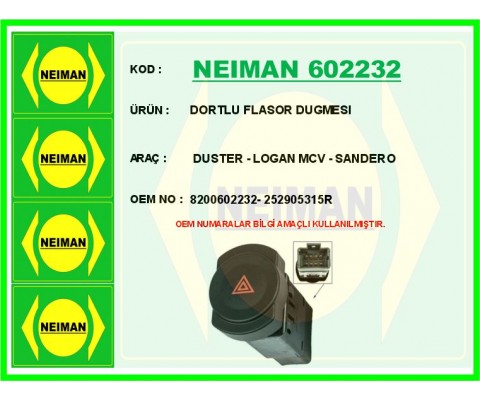 DORTLU FLASOR DUGMESI DUSTER - LOGAN MCV - SANDERO