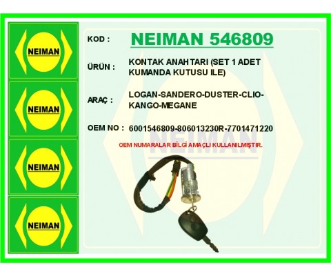 KONTAK ANAHTARI SET 1 ADET KUMANDA KUTUSU ILE LOGAN-SANDERO-DUSTER-CLIO-KANGO-MEGANE