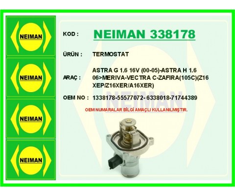 TERMOSTAT ASTRA G 1.6 16V 00-05 -ASTRA H 1.6 06>MERIVA-VECTRA C-ZAFIRA 105C Z16 XEP/Z16XER/A16XER