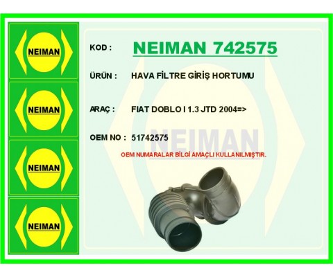 HAVA FİLTRE GİRİŞ HORTUMU FIAT DOBLO I 1.3 JTD 2004 >
