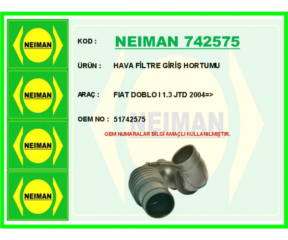 HAVA FİLTRE GİRİŞ HORTUMU FIAT DOBLO I 1.3 JTD 2004 >