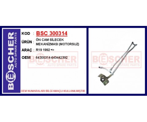 ÖN CAM SİLECEK MEKANİZMASI MOTORSUZ R19 1992 >
