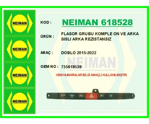 FLASOR GRUBU KOMPLE ON VE ARKA SISLI ARKA REZISTANSIZ DOBLO 2015-2022