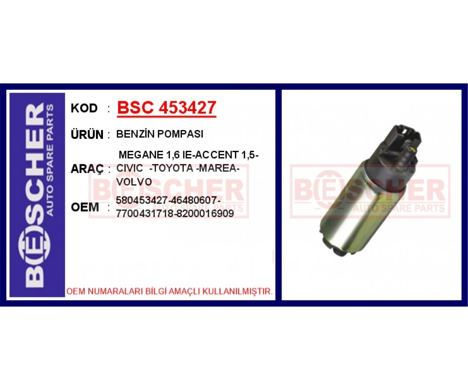 BENZİN POMPASI MEGANE 1.6 IE-ACCENT 1.5-CIVIC -TOYOTA -MAREA-VOLVO