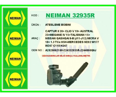 ATESLEME BOBINI MERCEDES M282 W177 V177 W247 C118 X118 H247 . RENAULT CAPTUR II 20> CLIO V 19> AUSTRAL 23>MEGANE IV 15>TALISMAN 15> NISSAN QASHQAI II-III J11-J12 MICRA V 18> 1.3 TCe H5H