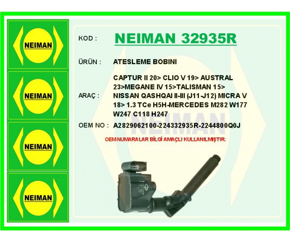 ATESLEME BOBINI MERCEDES M282 W177 V177 W247 C118 X118 H247 . RENAULT CAPTUR II 20> CLIO V 19> AUSTRAL 23>MEGANE IV 15>TALISMAN 15> NISSAN QASHQAI II-III J11-J12 MICRA V 18> 1.3 TCe H5H