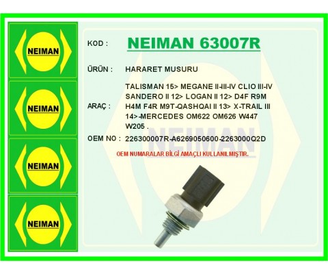 HARARET MÜŞÜRÜ RENAULT TALISMAN 15> MEGANE II-III-IV CLIO III-IV SANDERO II 12> LOGAN II 12> NISSAN QASHQAI II 13> X-TRAIL III 14> MERCEDES OM622 OM626 W447 W205 . 1.2 D4F 1.6dCi R9M 1.6 SCe H4M 2.0 F