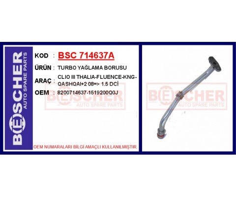 TURBO YAĞLAMA BORUSU CLIO III THALIA-FLUENCE-KNG-QASHQAI 2 08 > 1.5 DCİ ALÜMİNYUM BORU