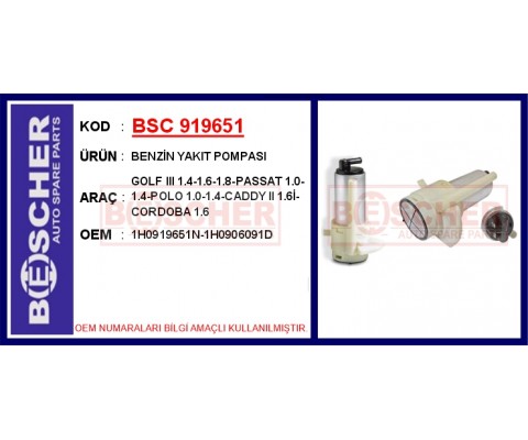 BENZİN YAKIT POMPASI GOLF III 1.4-1.6-1.8-PASSAT 1.0-1.4-POLO 1.0-1.4-CADDY II 1.6İ-CORDOBA 1.6
