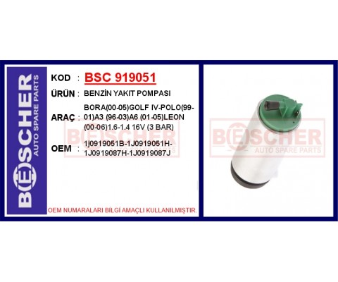 BENZİN YAKIT POMPASI BORA 00-05 GOLF IV-POLO 99-01 A3 96-03 A6 01-05 LEON 00-06 1.6-1.4 16V 3 BA