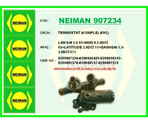 TERMOSTAT KOMPLE 89C LGN II-III 2.0 05>MGN II 2.0DCİ 05>LATITUDE 2.0DCİ 11>QASHQAI 1.5-2.0DCİ 07