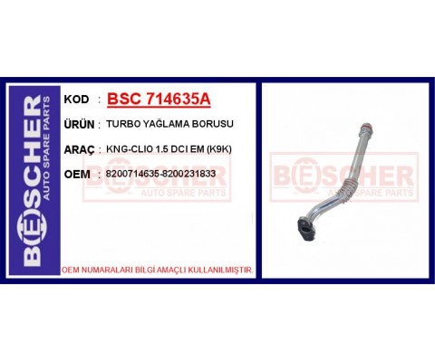 TURBO YAĞLAMA BORUSU KNG-CLIO 1.5 DCI EM K9K ALÜMİNYUM BORU