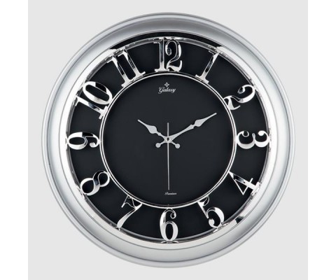 DUVAR SAATİ GÜMÜŞ GRİ ÇERÇEVELİ İÇİ SİYAH 45CM KABARTMA RAKAMLI SELEFON KORUMALI AMERİKAN BRİSTOL KADRAN METALİK AKREP/YELKOVAN/SANİYE AKAR SANİYELİ MEKANİZMA AKRİLİK BOYA ABS HAMMADDE MİNERAL CAM