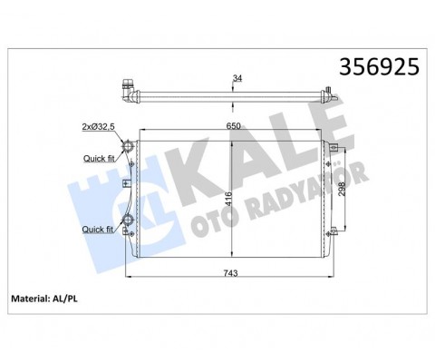 SU RADYATÖRÜ AUDI A3-SEAT ALTEA-LEON-TOLEDO III-SKODA OCTAVIA III-SUPERB II-YETİ II-VW BEETLE-CADDY II-IV-EOS-GOLF V-VI-JETTA III-IV-PASSAT-SCIROCCO-TOURAN 1.4TSI 1.9TDI 04 MT MEKANİK 650X416X34