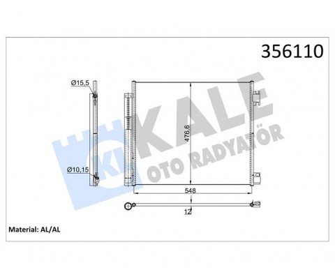 KONDENSER KADJAR-KOLEOS-ESPACE 15 QASHQAI-X-TRAIL 13 1.2 1.5/1.6DCI 12V KURUTUCULU 12MM AL/BRZ 536X476.6X12 921009251R-9211000Q0A