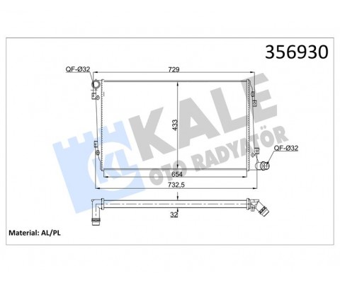 SU RADYATÖRÜ AUDI A3-SEAT ALTEA-LEON-TOLEDO III-SKODA OCTAVIA II-SUPERB II-VW CADDY III-GOLF V-JETTA III-PASSAT-TOURAN 1.9 2.0TDI 04-13 MT AC NAC MEKANİK 654x433x32 1K0121251AN-3C0121253AK