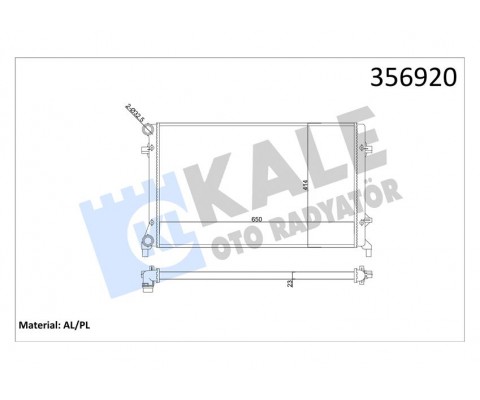 SU RADYATÖRÜ AUDI A3-SEAT ALTEA-LEON-TOLEDO III-SKODA OCTAVIA-YETI-VW CADDY III-EOS-GOLF V-VI-JETTA III-PASSAT-TOURAN 1.4 1.6 2.0 FSI 03 AT MT AC NAC MEKANİK 650x414x23 1K0121251DL-1K0121251AP