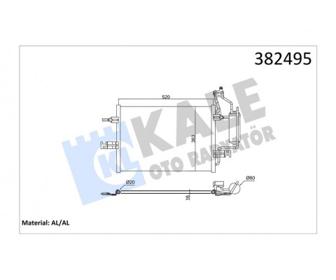 KLİMA RADYATÖRÜ OPEL MERIVA A MPV 1.6 1.4 16V 1.7 DTI 1.8 03-10 KURUTUCU İLE BRAZING AL-AL 520x363x16