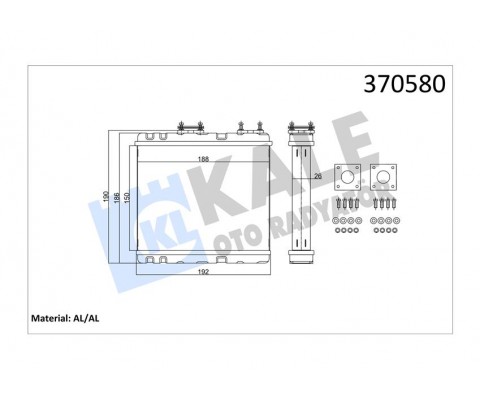 KALORİFER RADYATÖRÜ NISSAN ALMERA 1.4 1.6 95-00 PRIMERA-SUNNY 1.6 2.0 90 SUBARU LEGACY 1.8 2.0 2.2 89-94 BORUSUZ-CONTA CİVATA İLAVELİ BRAZING AL-AL 150x188x26 2714085E00-271401