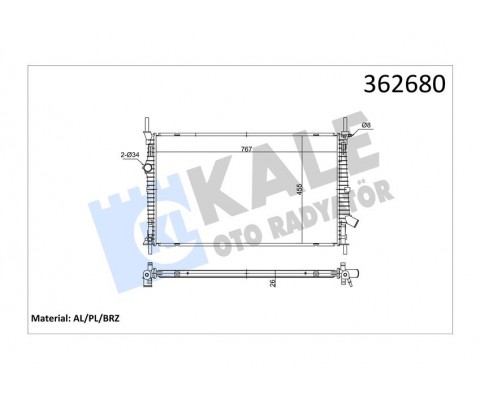 MOTOR SU RADYATÖRÜ FORD TRANSIT CUSTOM 2.0TDCI ECOBLUE 15 AT MT BRAZING 767x455x26 GK218005BC