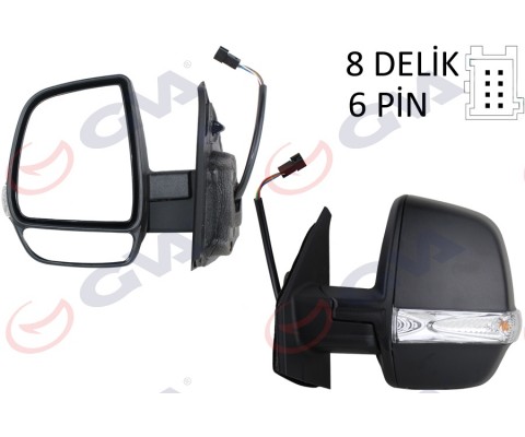 DIŞ DİKİZ AYNASI SOL DOBLO 11 ELEKTRİKLİ ORTADAN SİNYALLİ SİYAH KAPAKLI ÇİFT CAM KONVEKS 6 FİŞ VM-669EHL