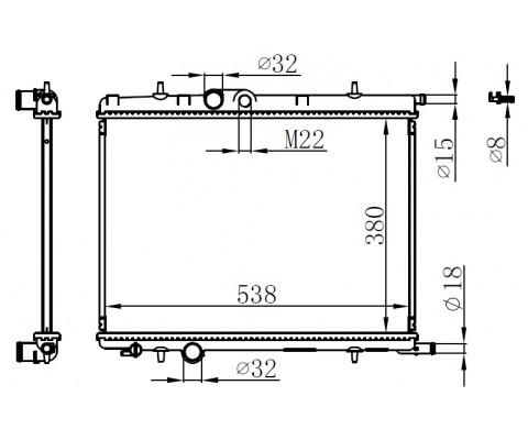 RADYATÖR BRAZİNG KALIN TİP PEUGEOT 206 1.6İ-1.4HDI 98 380X538X26 MEK.