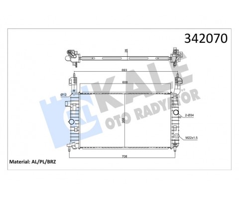 RADYATÖR MERIVA 1.4 16V Twinport-1.6-1.6 16V-1.8: AC KLİMASIZ MEK 607x366x29