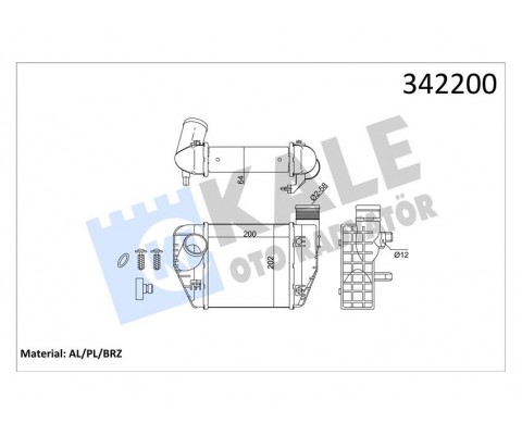 TURBO RADYATÖRÜ INTERCOOLER A6 4F5. C6 AL/PL/BRZ 200x202x62