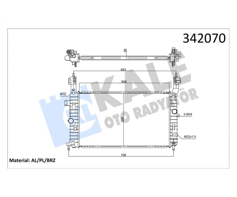 MOTOR SU RADYATÖRÜ OPEL MERIVA 1.4 16V Z14XEP 1.6 16V Z16XE-Z16SE 1.8 16V Z18XE AC KLİMASIZ MEK P L-AL 608x358x26