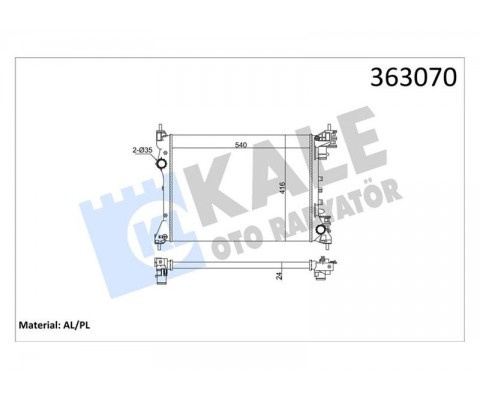 BRAZING VERSİYONU KL351280 FIAT DOBLO 152.263 - OPEL COMBO - ALF ROMEO MITO 10 > AC/NAC MT ME KANİK 540X416X24 SU RADYATÖRÜ