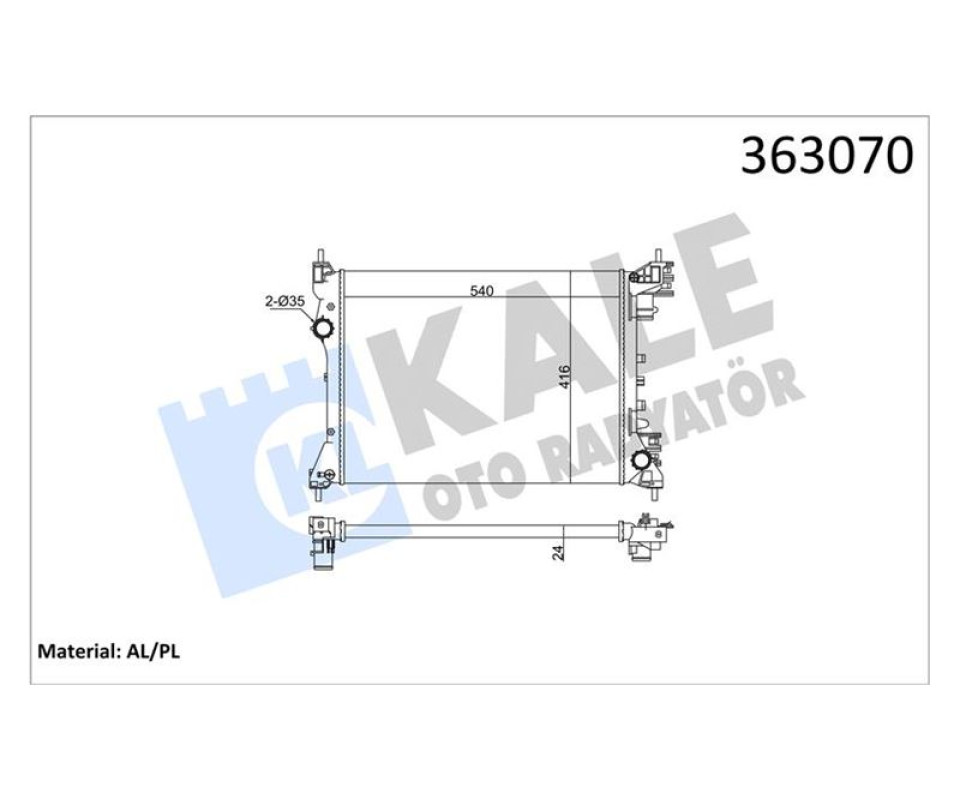 BRAZING VERSİYONU KL351280 FIAT DOBLO 152.263 - OPEL COMBO - ALF ROMEO MITO 10 > AC/NAC MT ME KANİK 540X416X24 SU RADYATÖRÜ